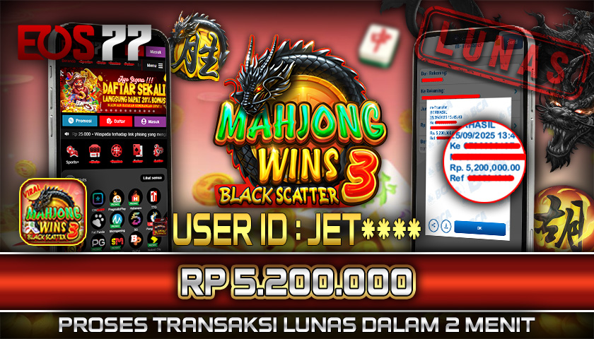 SELAMAT! JACKPOT RP. 5.200.000 LUNAS! SLOT GAME MAHJONG WINS 3