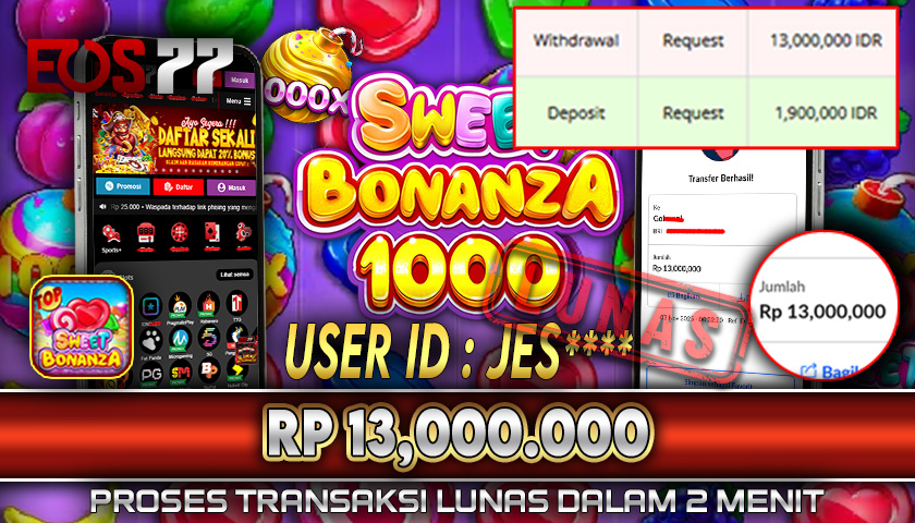 SELAMAT! JACKPOT RP. 13.000.000 LUNAS! SLOT GAME SWEET BONANZA 1000