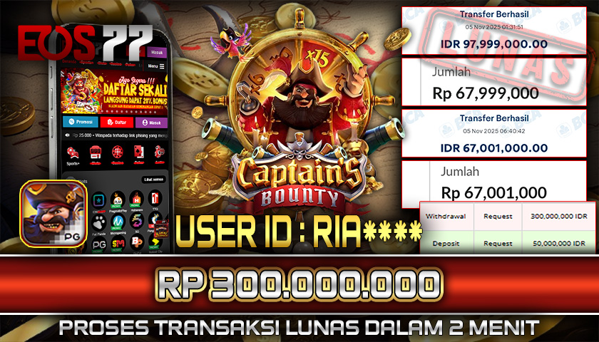 SELAMAT! JACKPOT RP. 300.000.000 LUNAS! SLOT GAME CAPTAIN’S BOUNTY