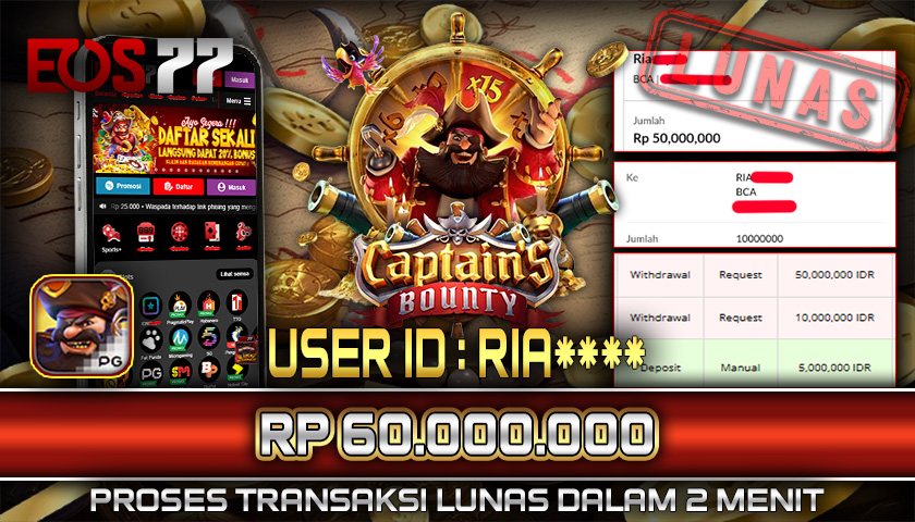 SELAMAT! JACKPOT RP. 60.000.000 LUNAS! SLOT GAME CAPTAIN’S BOUNTY