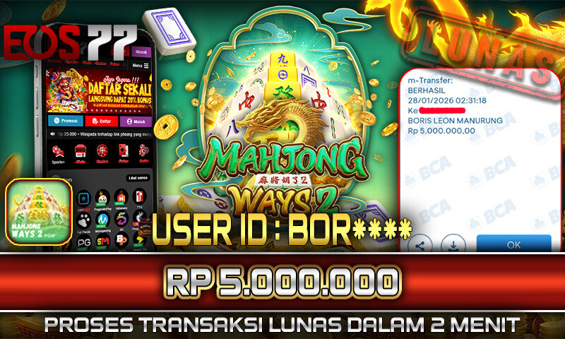 Slot EOS77 Jackpot Mahjong Ways 2 Menang Rp 5.000.000,- Lunas