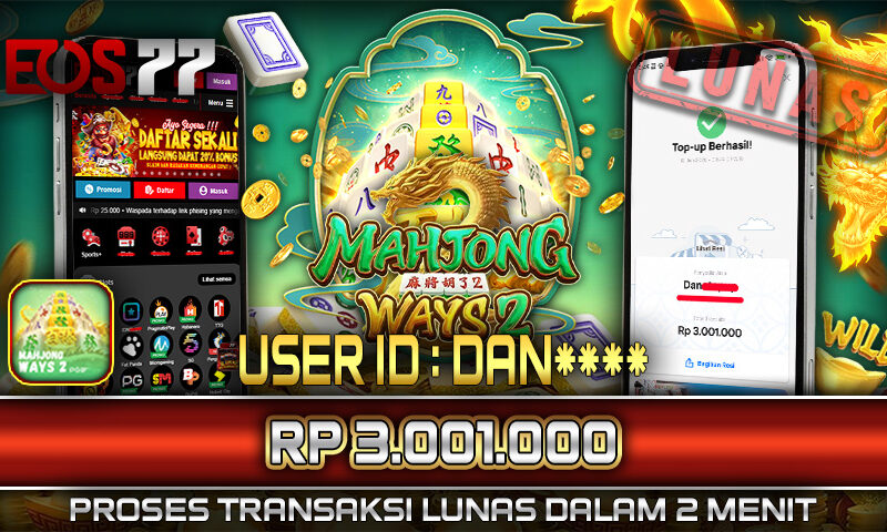 Slot EOS77 Jackpot Mahjong Ways 2 Menang Rp 3.001.000,- Lunas
