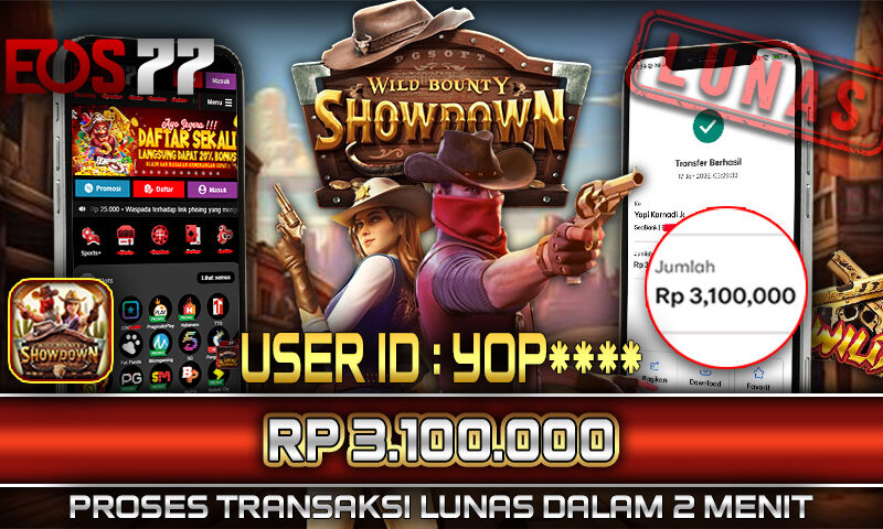 Slot EOS77 Jackpot Wild Bounty Showdown Menang Rp 3.100.000,- Lunas