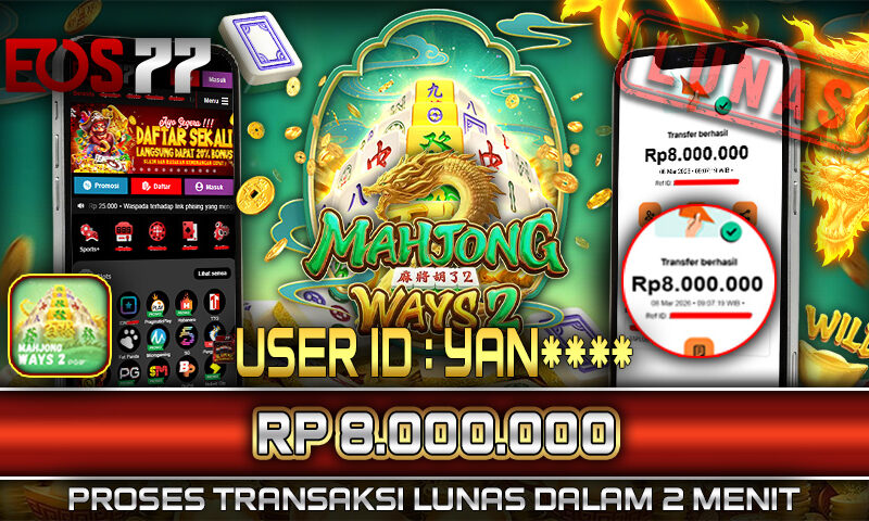 Slot EOS77 Jackpot Mahjong Ways 2 Menang Rp 8.000.000,- Lunas
