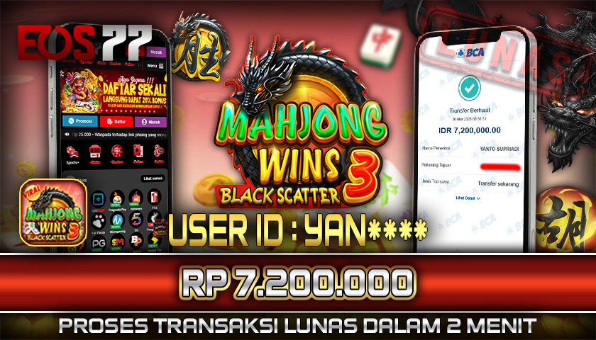 Slot EOS77 Jackpot Mahjong Wins 3 Black Scatter Menang Rp 7.200.000,- Lunas