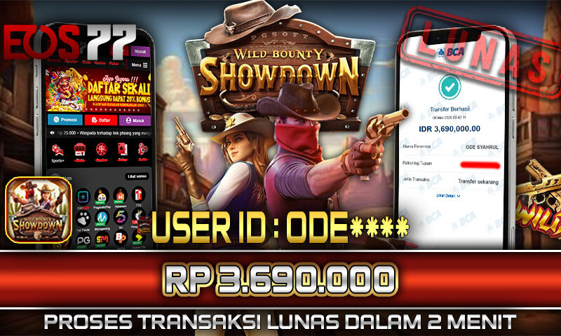 Slot EOS77 Jackpot Wild Bounty Showdown Menang Rp 3.690.000,- Lunas