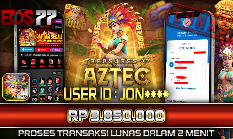 Slot EOS77 Jackpot Treasure of Aztec Menang Rp 3.850.000,- Lunas