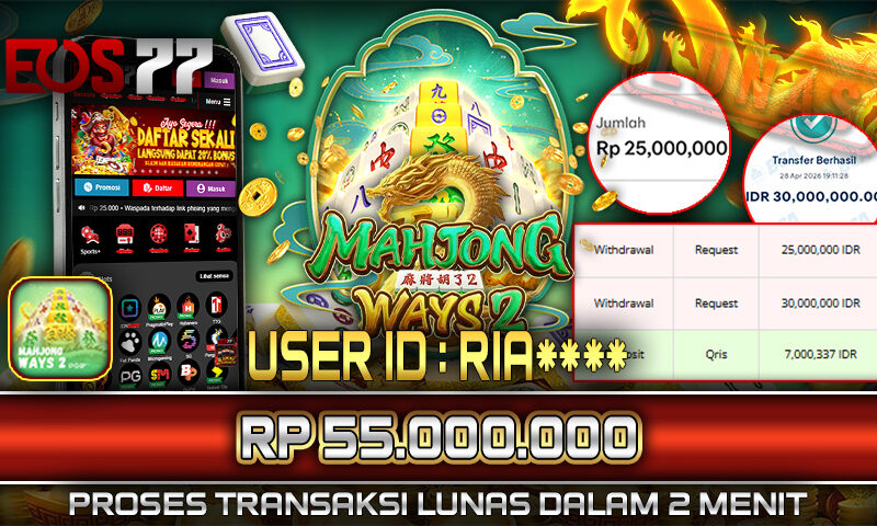 Slot EOS77 Jackpot Mahjong Ways 2 Menang Rp 55.000.000,- Lunas