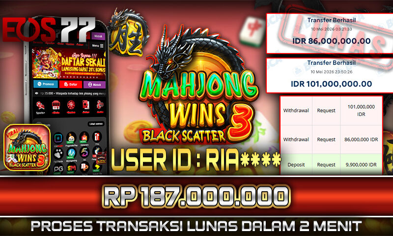 Slot EOS77 Jackpot Mahjong Wins 3 Black Scatter Menang Rp 187.000.000,- Lunas